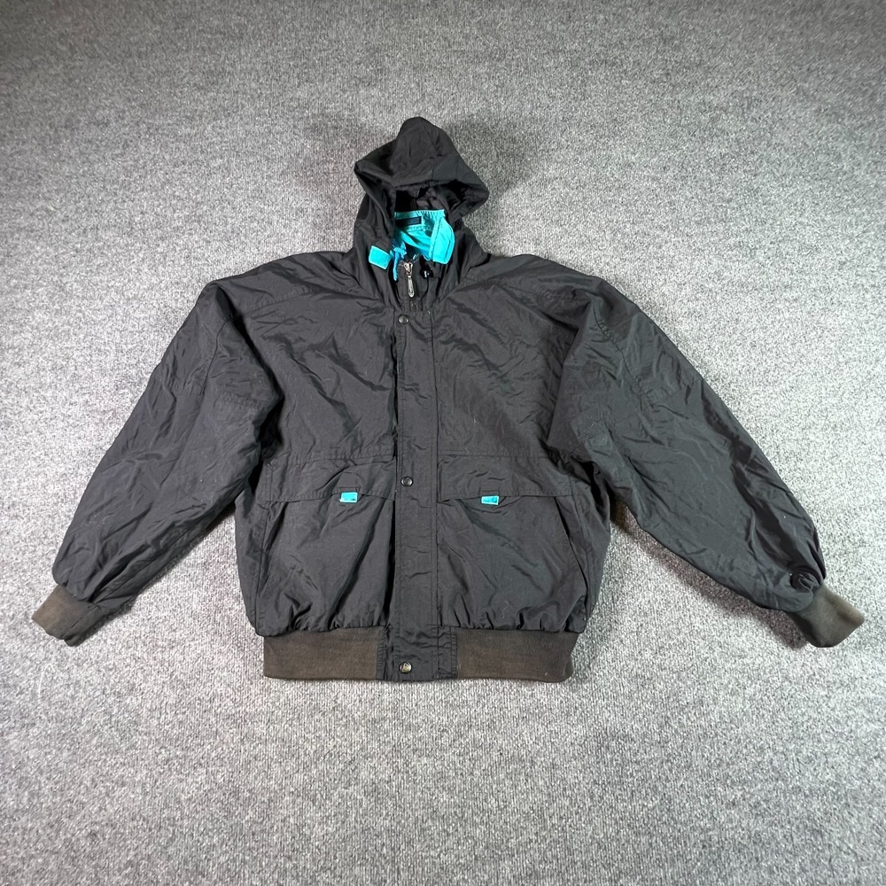 VTG 90s Pacific Trail Windbreaker Jacket Men's L Black Full Zip Hiking Gorpcore